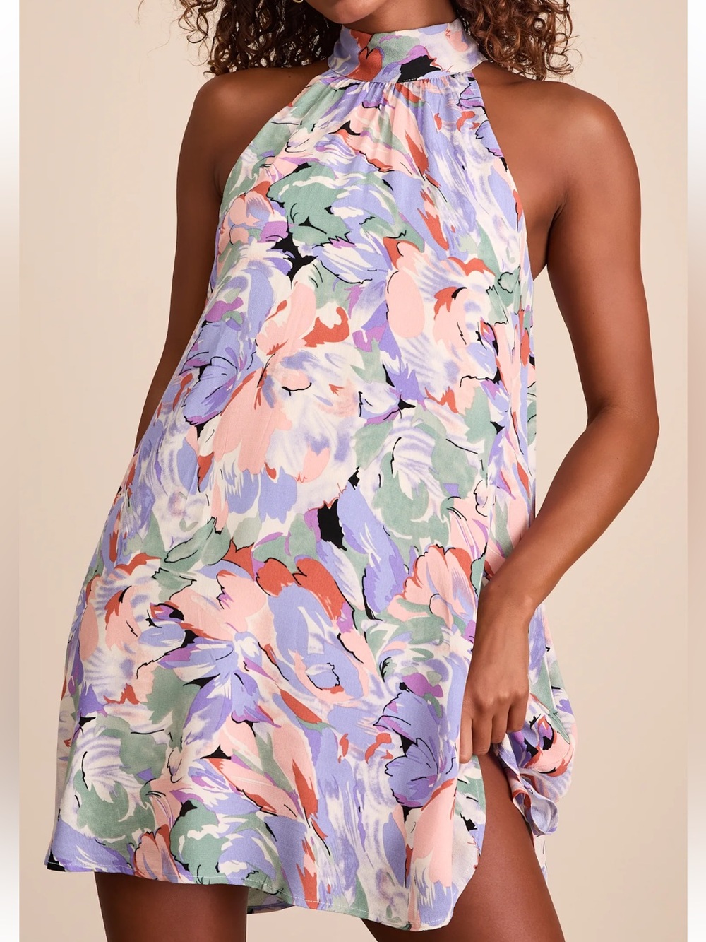 Lulus Tied Back To You Lavender Multi Floral Print Mini Shift Dress - Picture 5 of 16